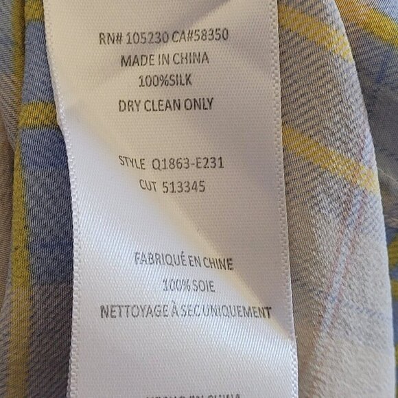 Equipment Femme Blouse Small Button Up Plaid Blue Silk Long Sleeve Preppy Office - Picture 3 of 8